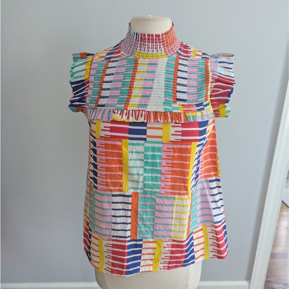 NEW Women's THML Small Rainbow Stripe Smocked Top